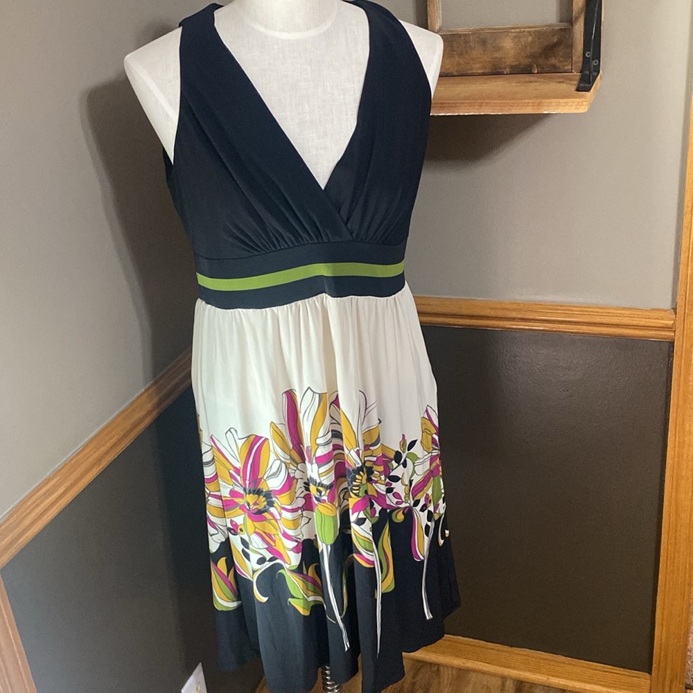 Evan Picone black v neck multicolored floral dress size 12